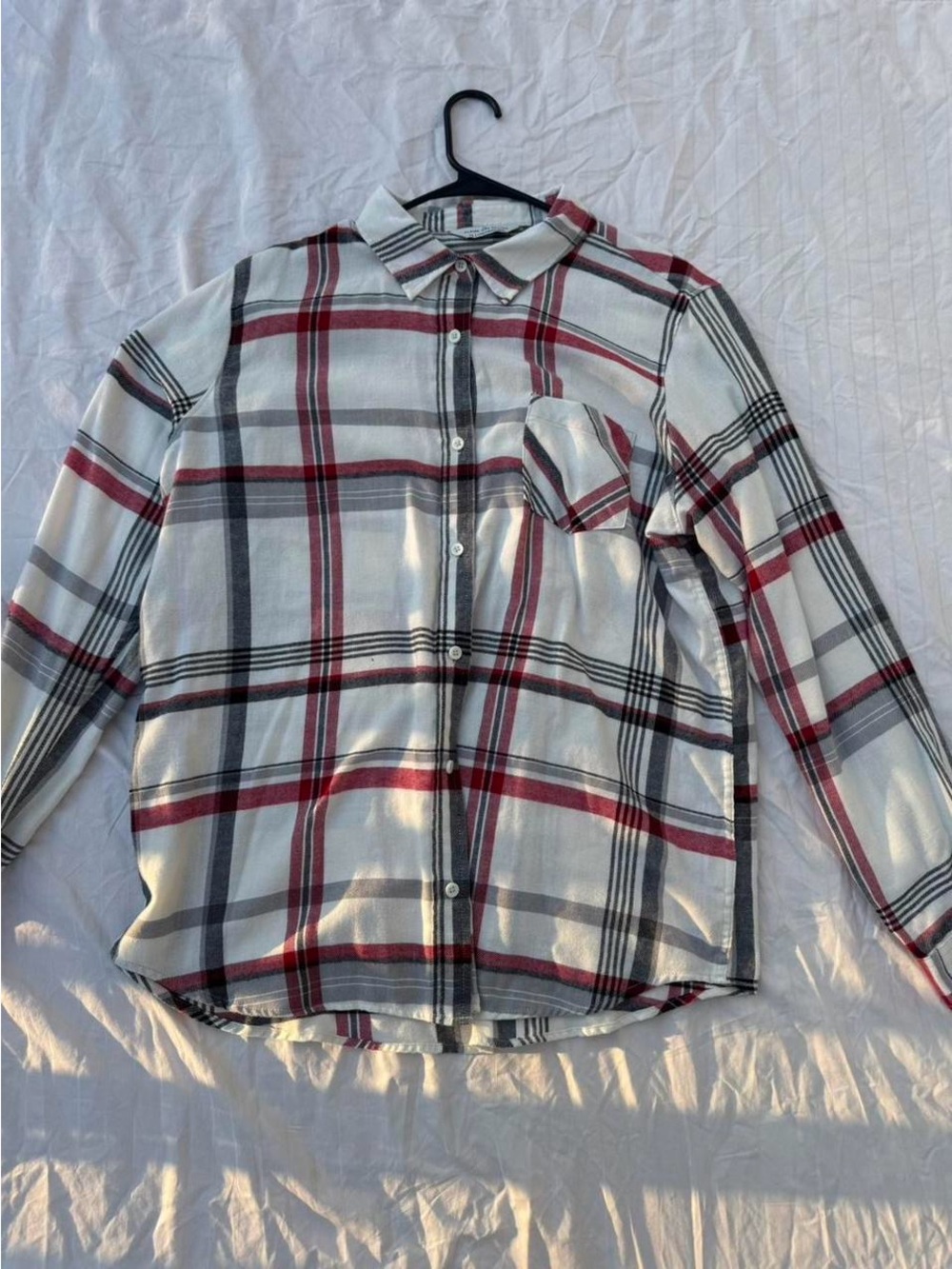 Alpine Design White Plaid Button-Down Shirt with Red and Black Stripes